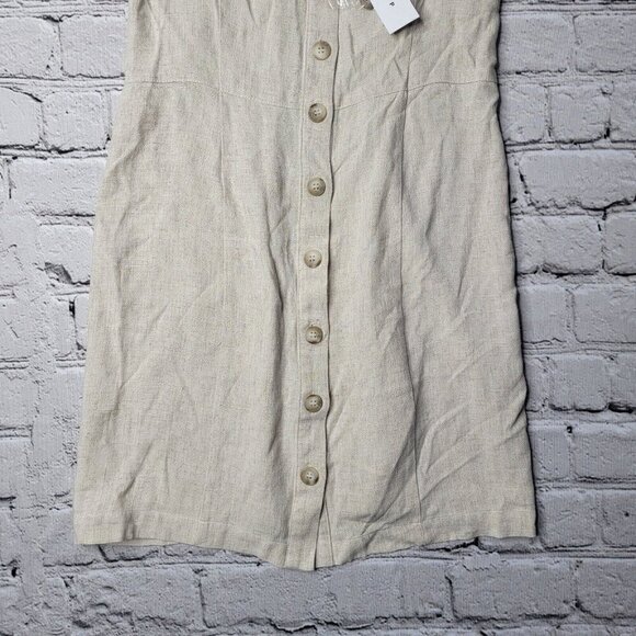 Topshop Beige Tan Linen Blend Button Accent Sleeveless Dress NWT Size US 6 - Picture 3 of 13